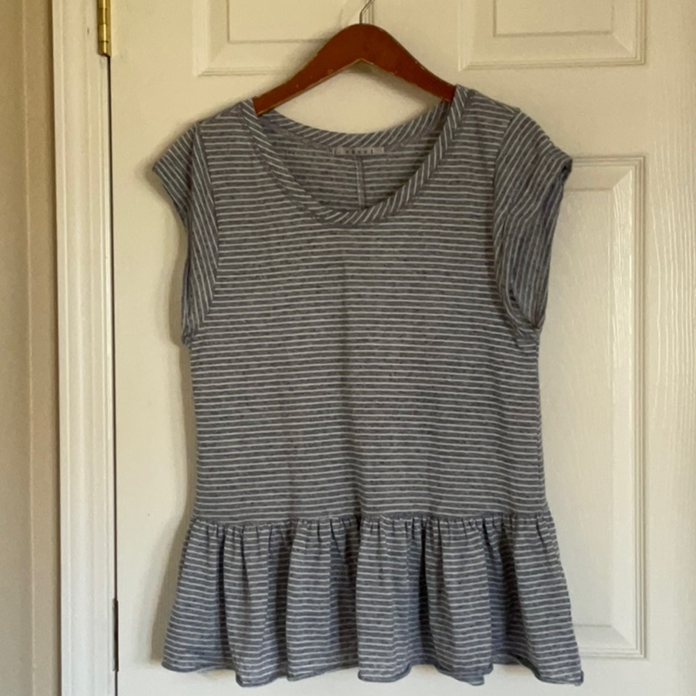 Easel Heather Blue and White Striped Peplum Blouse